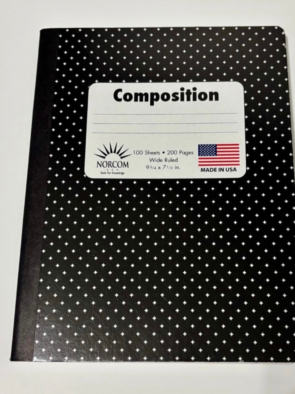 NEW Norcom Black and White Patterned Wide Ruled Composition Notebook 100 Pages
